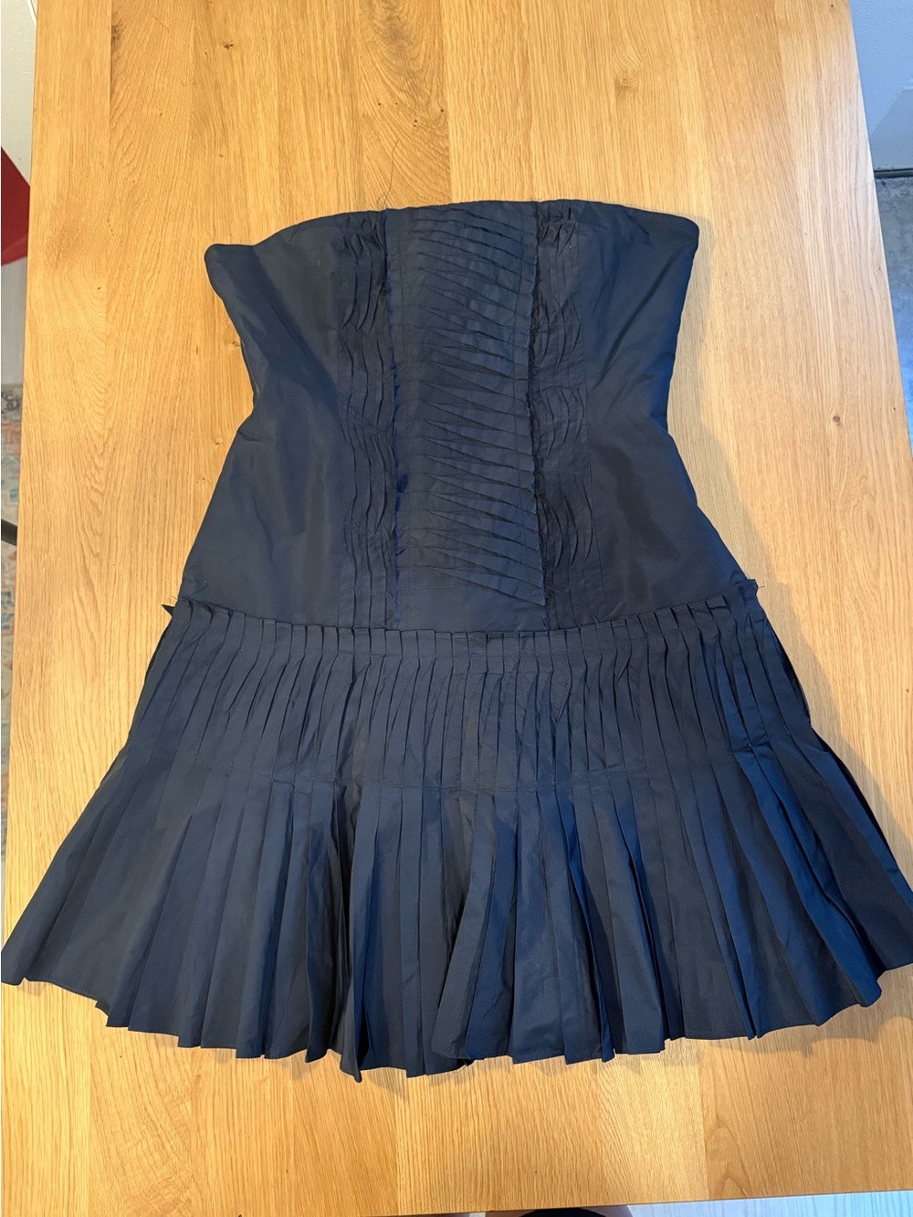 Strapless Pleated Navy Women's Dress